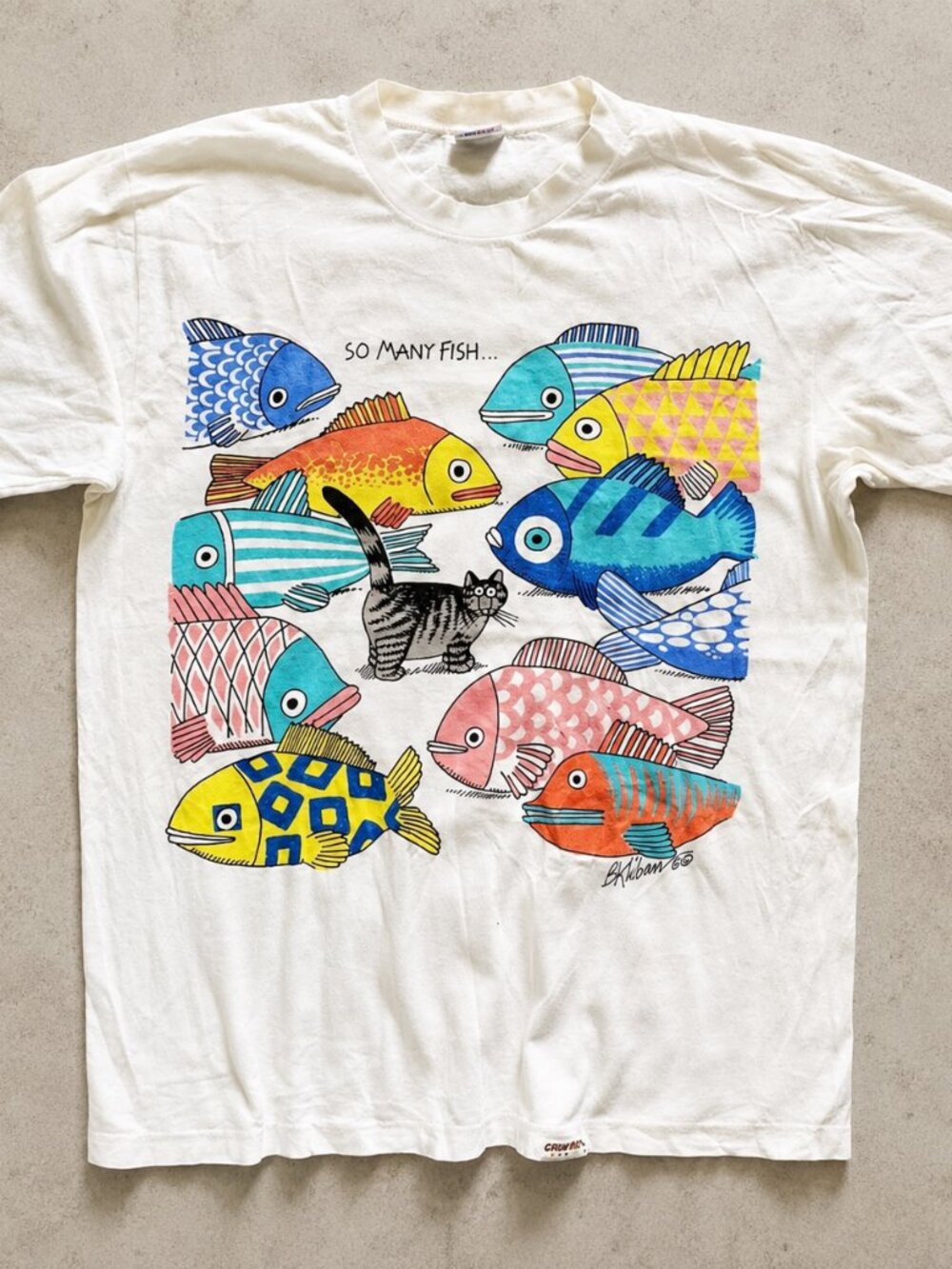 B Kliban Cat So Many Fish Retro Cartoon Graphic Unisex